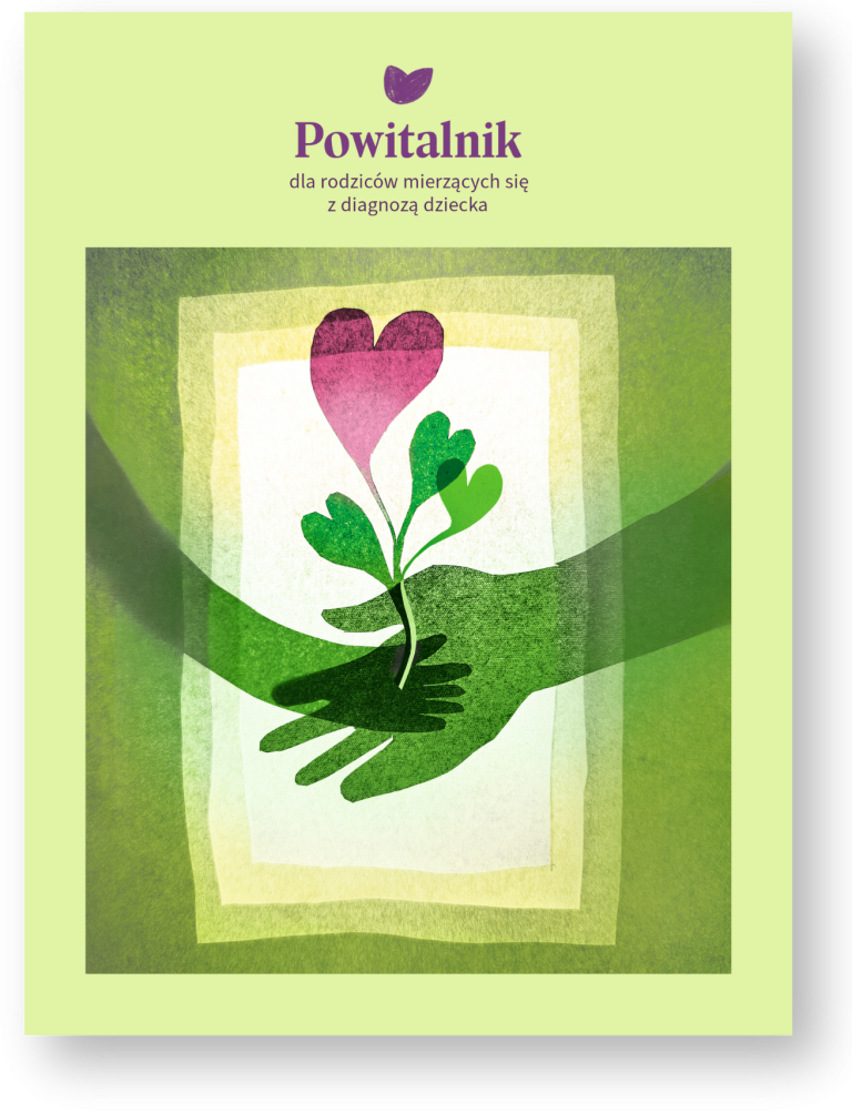 Okładka „Powitalnika” z ilustracją dwóch dłoni trzymających roślinę o liściach w kształcie serc.